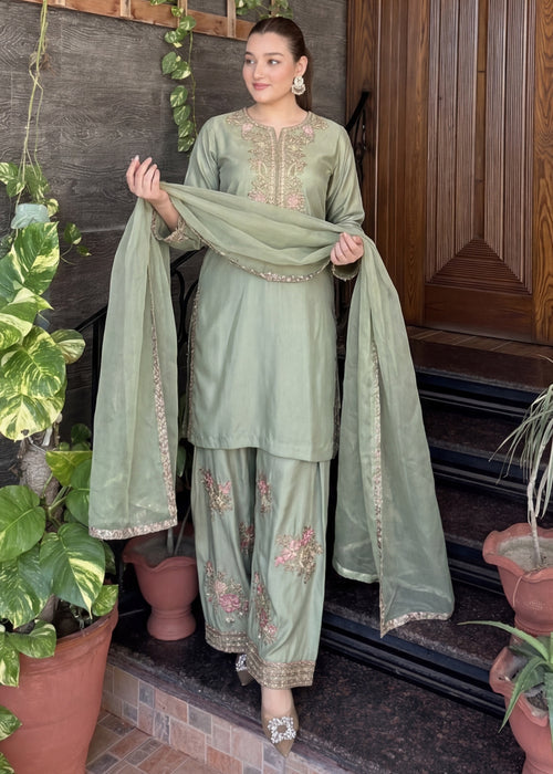Laal Clothing Silk Kurta Set in Pastel green 3pc