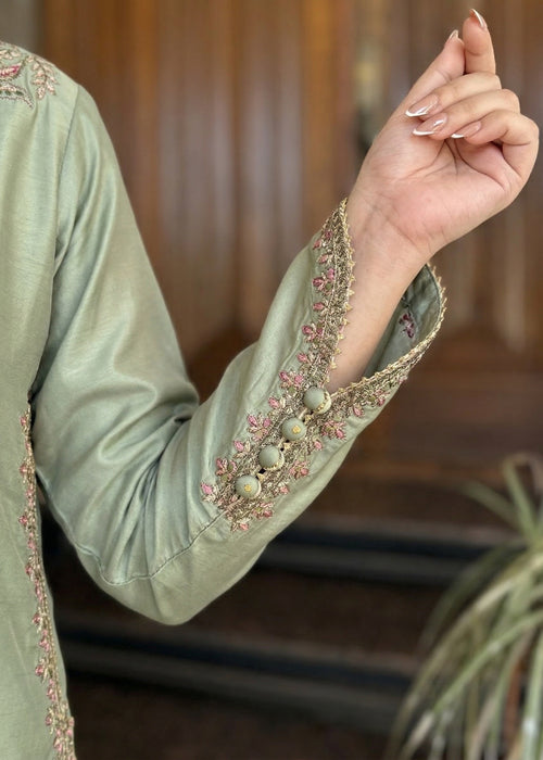 Laal Clothing Silk Kurta Set in Pastel green 3pc