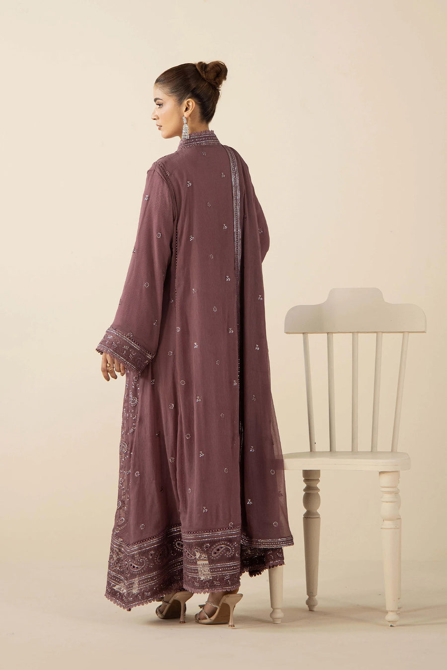 Adan's Libas Mauve Taupe Chikankari & Sequin 3pc
