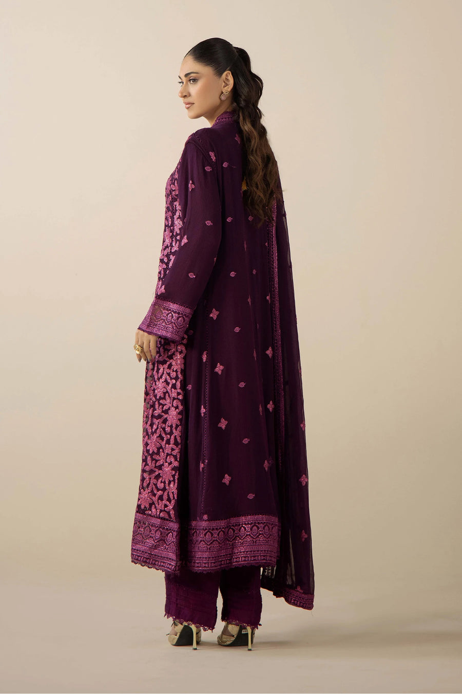 Adan's Libas Royal Plum & Magenta Chikankari 3pc