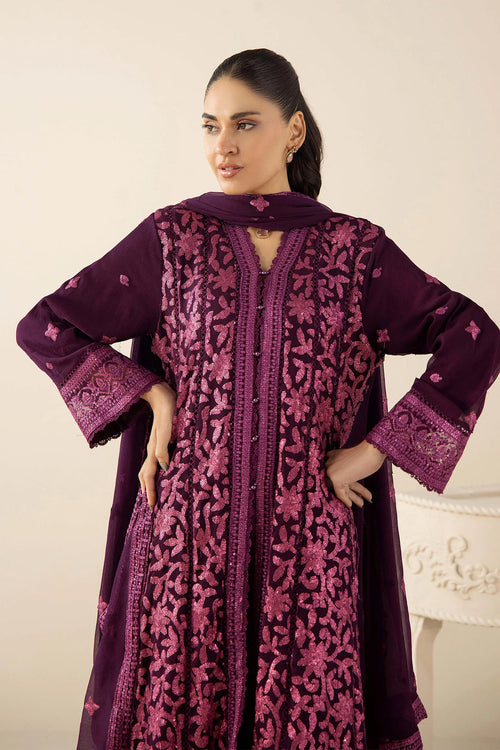Adan's Libas Royal Plum & Magenta Chikankari 3pc