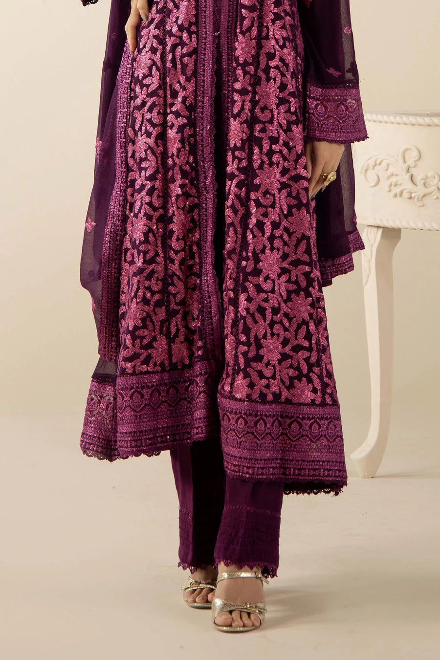 Adan's Libas Royal Plum & Magenta Chikankari 3pc