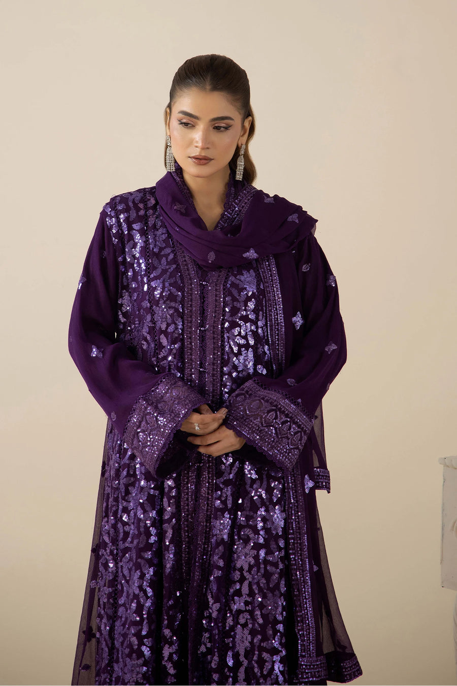 Adan's Libas Midnight Violet Sequin & Chikankari 3pc