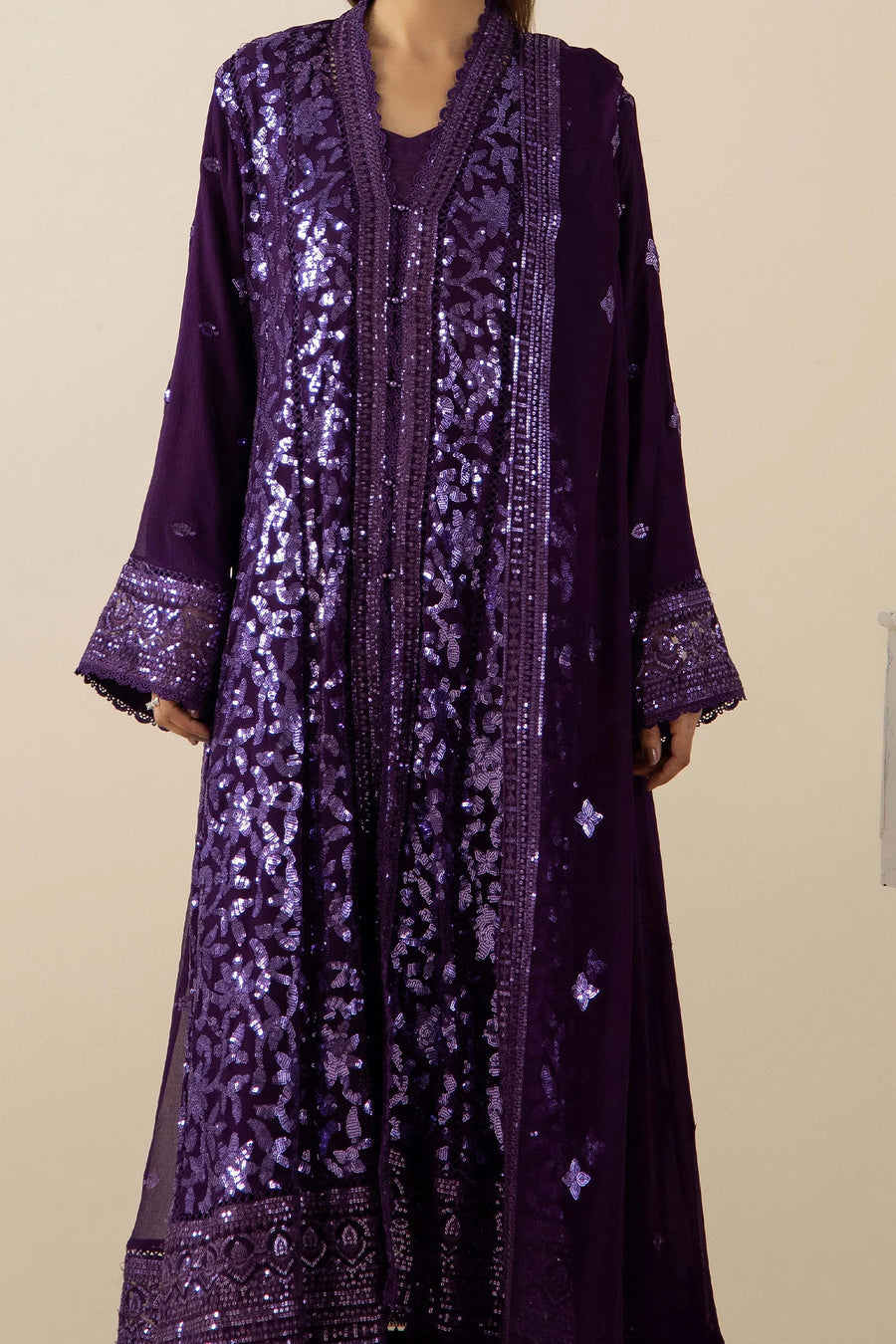 Adan's Libas Midnight Violet Sequin & Chikankari 3pc