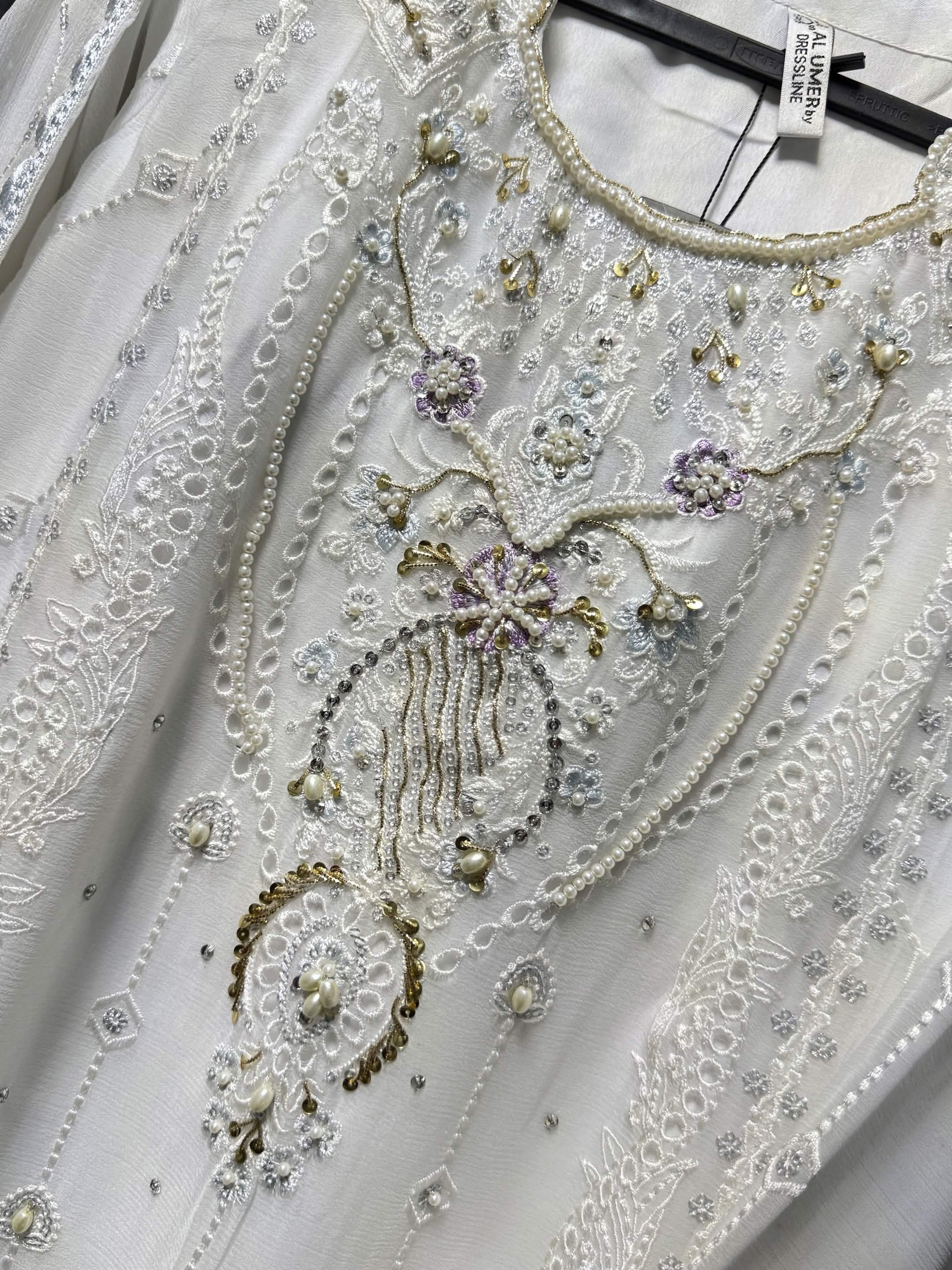 AL UMER Ivory Grace Pearl Chikankari 3pc