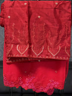 Vibrant Crimson Red & Pastel Blossom Embroidery 3pc