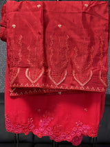 Vibrant Crimson Red & Pastel Blossom Embroidery 3pc