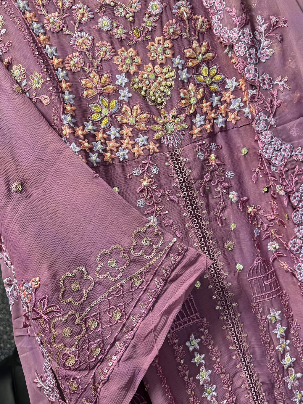 Mauve Mist & Pastel Blossom Embroidery 3pc