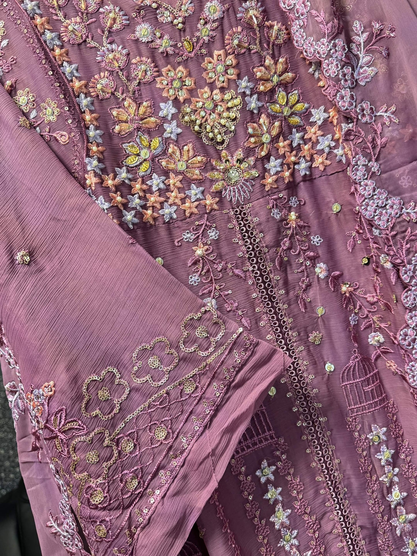 Mauve Mist & Pastel Blossom Embroidery 3pc