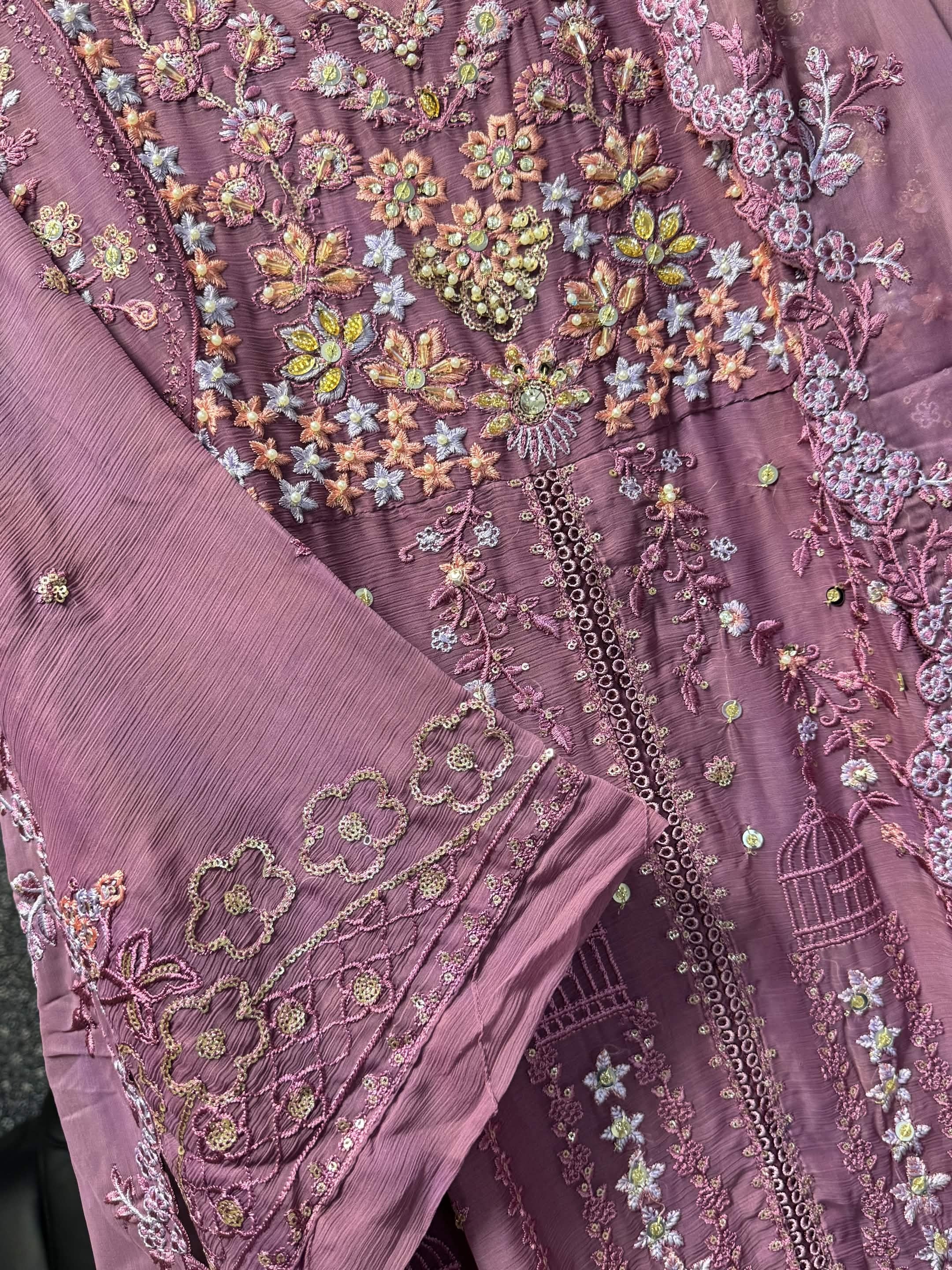 Mauve Mist & Pastel Blossom Embroidery 3pc