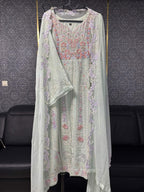 Mint Green & Pastel Blossom Embroidery 3pc