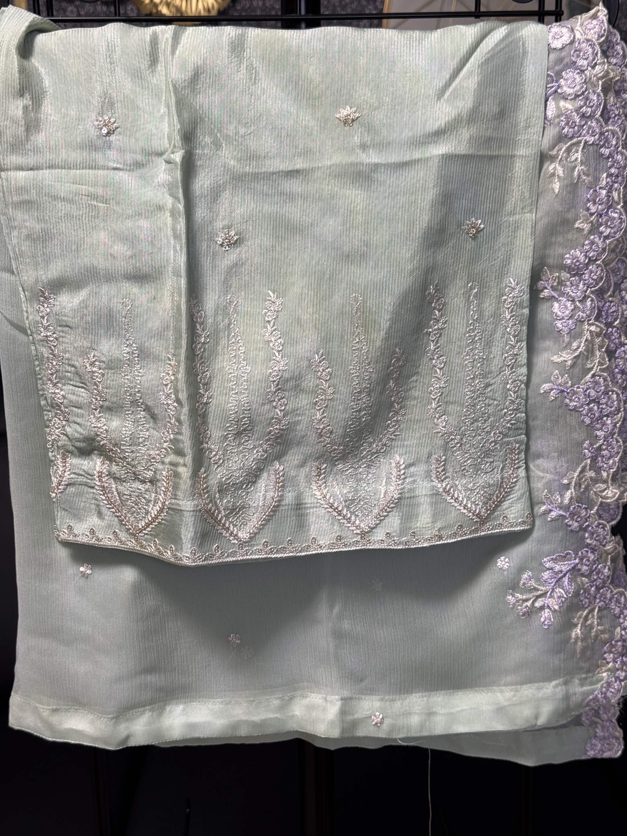 Mint Green & Pastel Blossom Embroidery 3pc