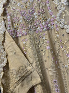 Champagne Gold & Pastel Blossom Embroidery 3pc