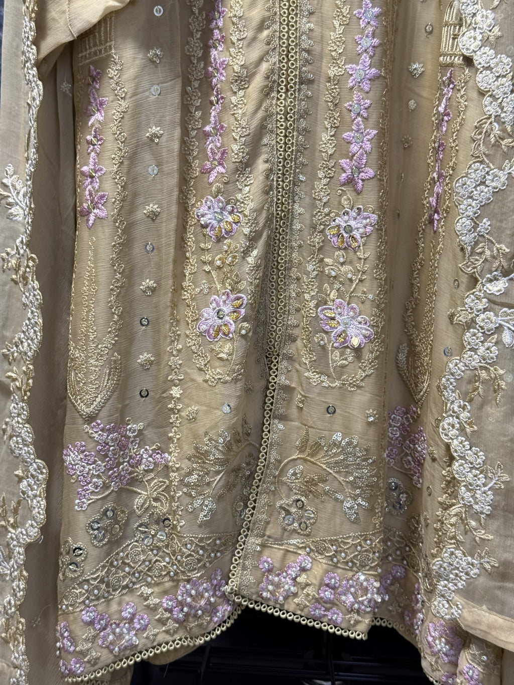 Champagne Gold & Pastel Blossom Embroidery 3pc