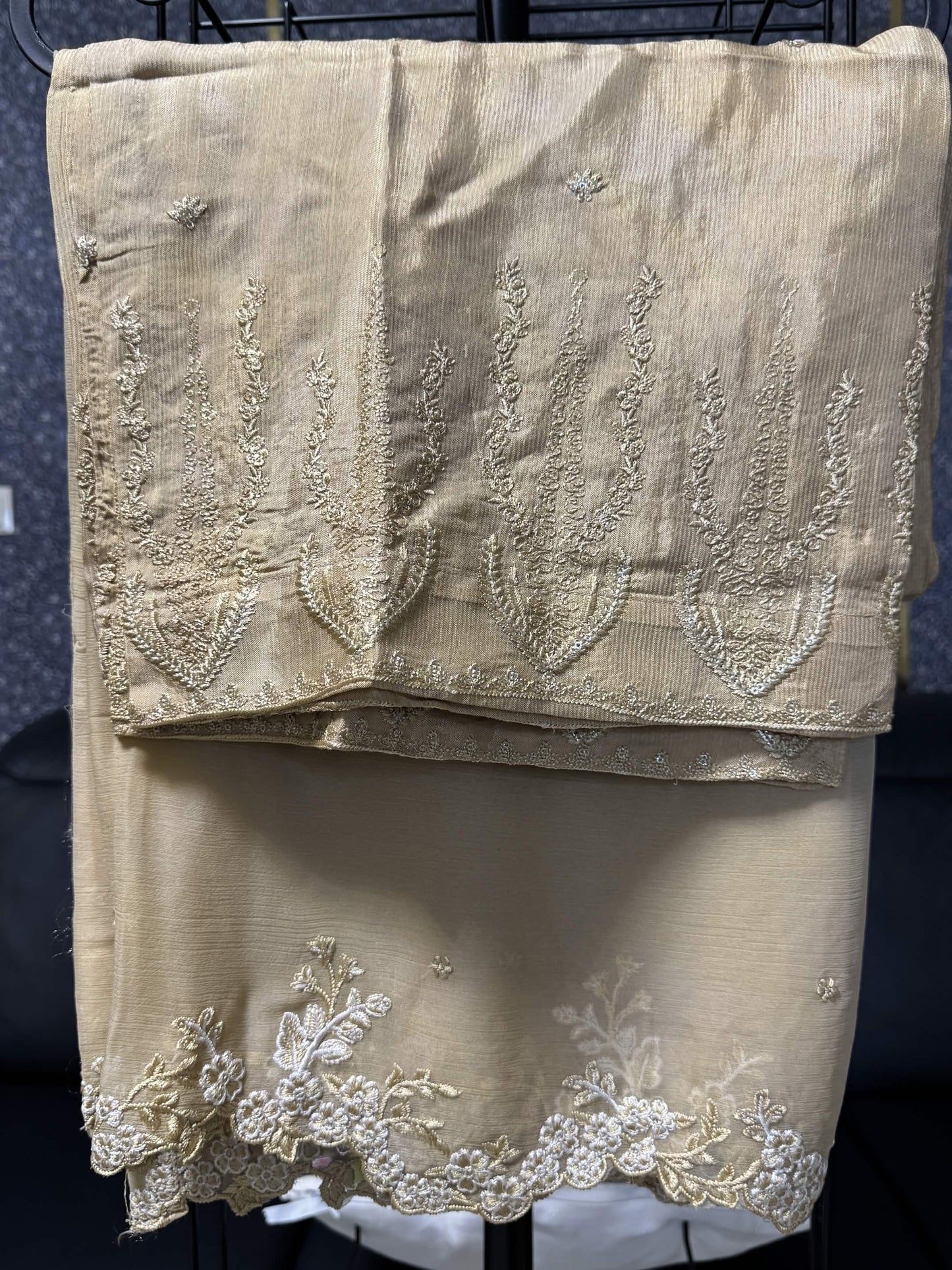 Champagne Gold & Pastel Blossom Embroidery 3pc