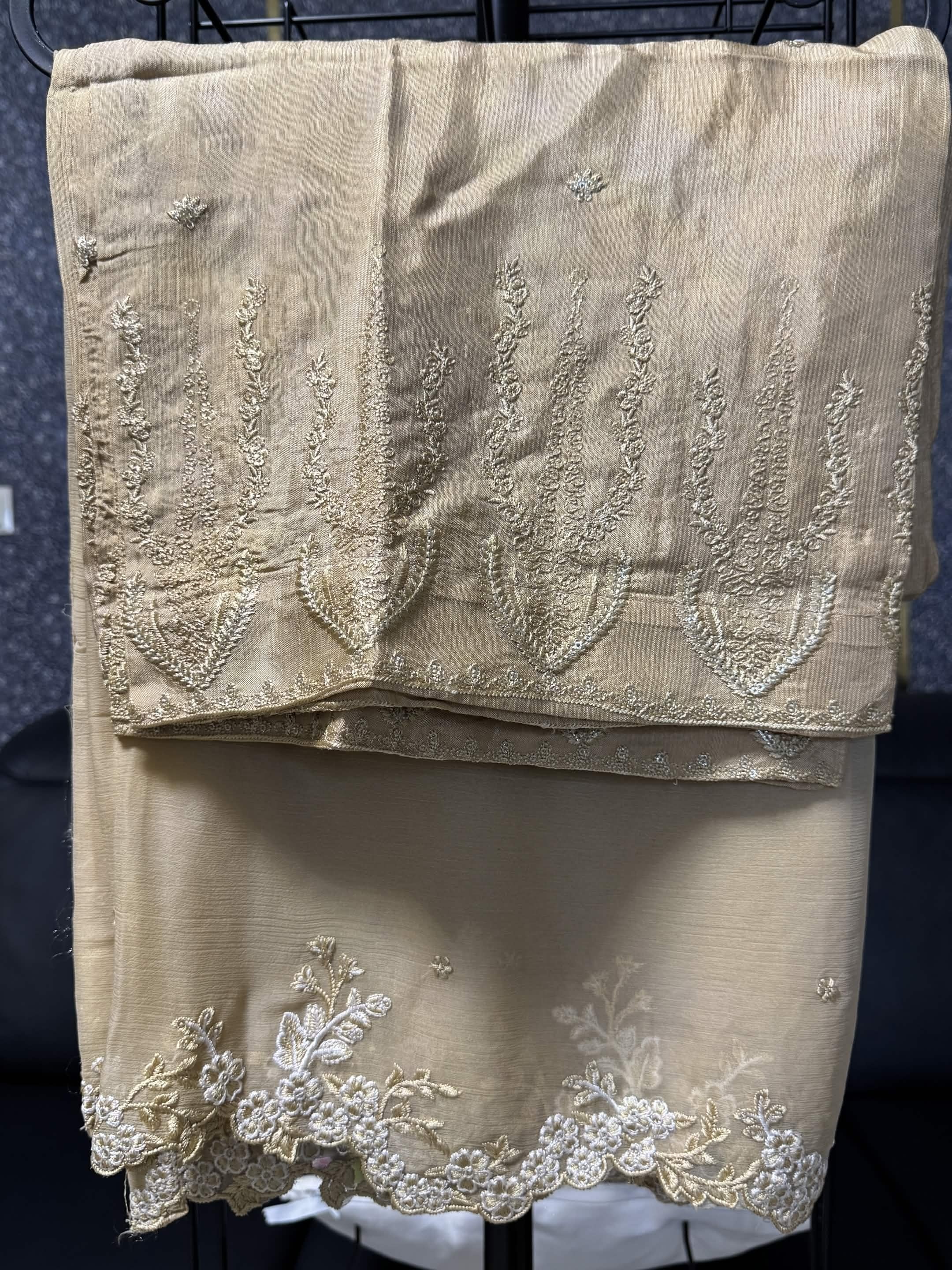 Champagne Gold & Pastel Blossom Embroidery 3pc