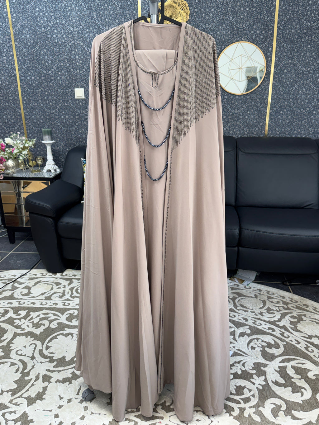 Muted latte brown Kaftan Style Abaya 4pc