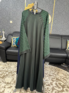 Bottle Green Embossed Geometric Lattice Pattern Abaya
