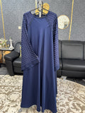 Persian blue Embossed Geometric Pattern Abaya