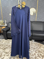 Persian blue Embossed Geometric Pattern Abaya
