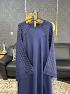 Persian blue Embossed Geometric Pattern Abaya