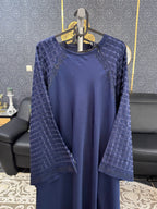 Persian blue Embossed Geometric Pattern Abaya