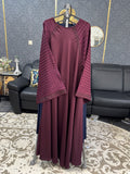 Maroon Embossed Geometric Lattice Pattern Abaya