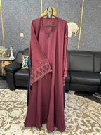 Maroon Paisley-Patterned Embroidery Abaya