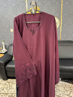 Maroon Paisley-Patterned Embroidery Abaya