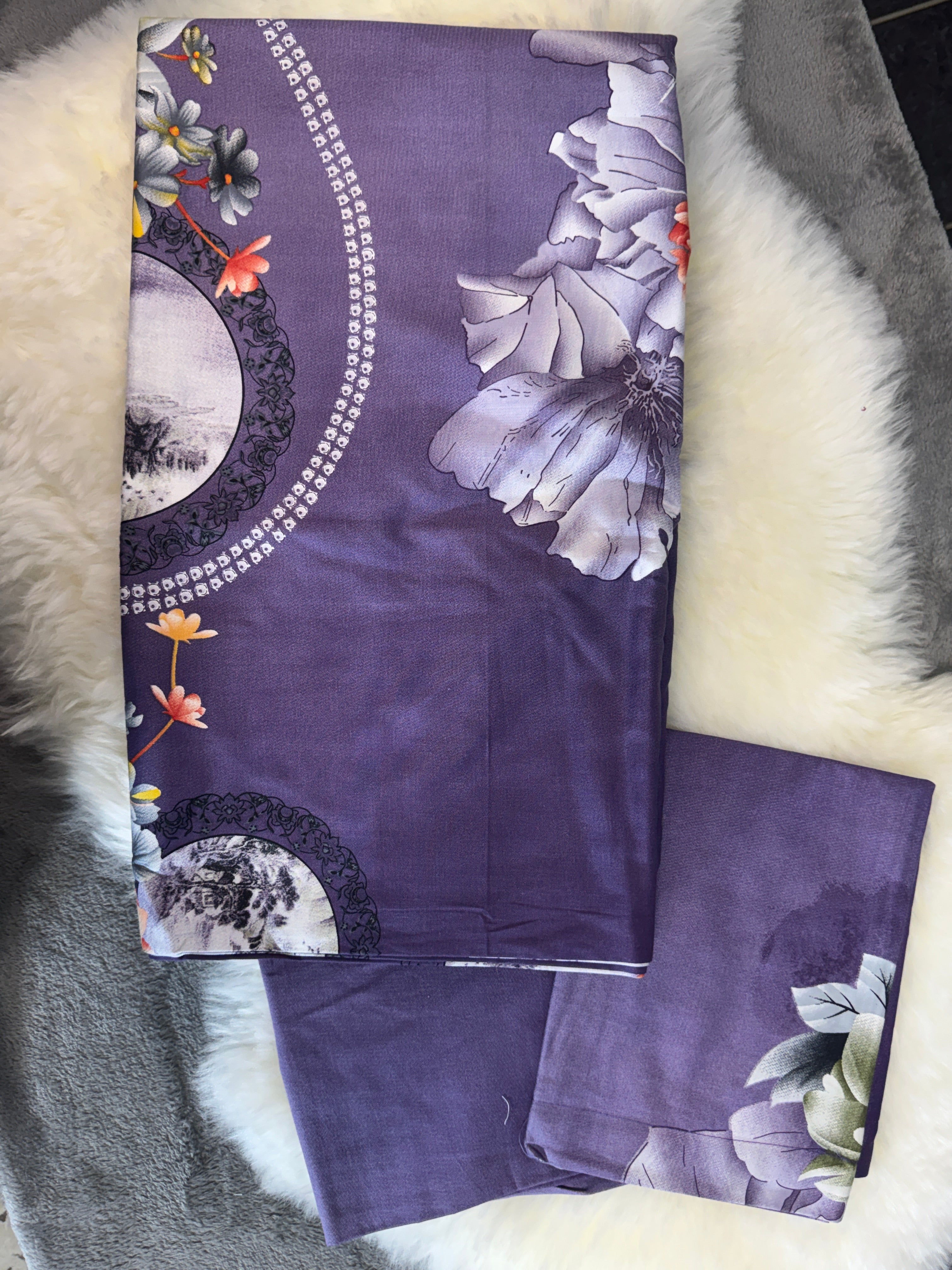 Home Tex Classical purple floral bedsheet set