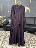 Deep Plum Paisley-Patterned Embroidery Abaya