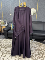 Deep Plum Paisley-Patterned Embroidery Abaya