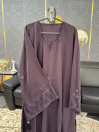Deep Plum Paisley-Patterned Embroidery Abaya