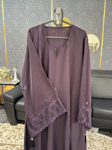 Deep Plum Paisley-Patterned Embroidery Abaya