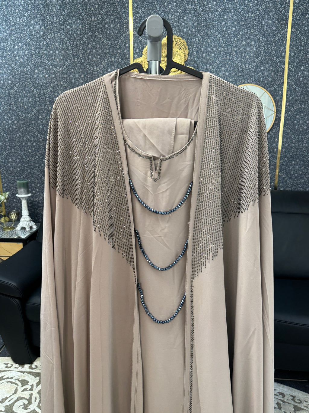 Muted latte brown Kaftan Style Abaya 4pc