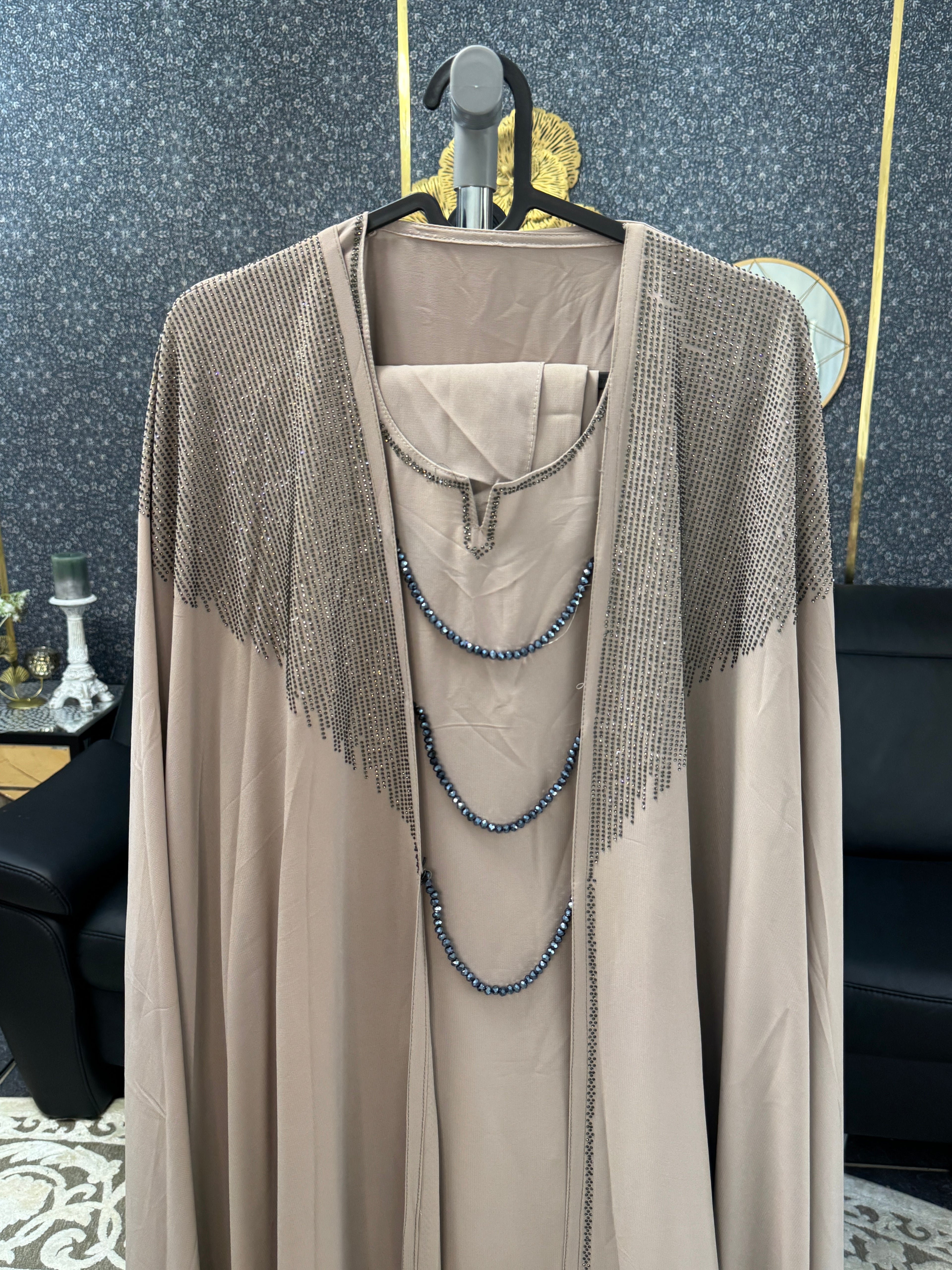 Muted latte brown Kaftan Style Abaya 4pc