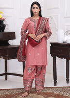 Ezno Gulroz Lawn Kurta Set in Blush pink 3pc