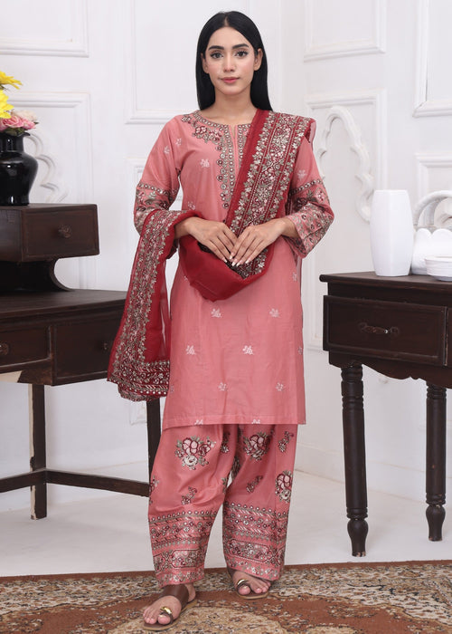 Ezno Gulroz Lawn Kurta Set in Blush pink 3pc