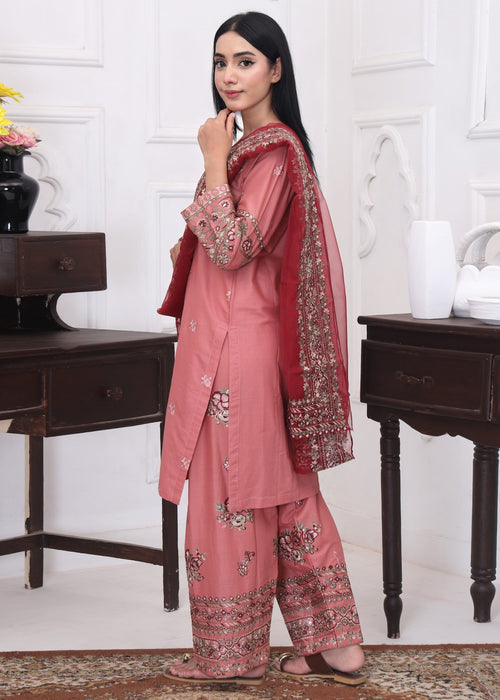 Ezno Gulroz Lawn Kurta Set in Blush pink 3pc