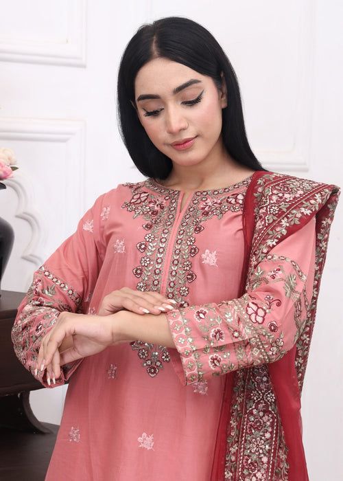 Ezno Gulroz Lawn Kurta Set in Blush pink 3pc